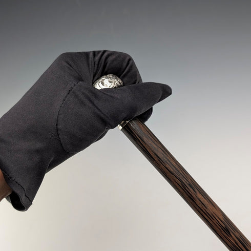 英国アンティーク ブラックシャフト 彫刻純銀製 ロンデルハンドル ステッキ 杖 86cm