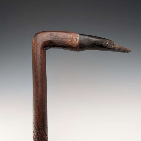 ヴィンテージ 彫刻ブラウンシャフト ヘロンヘッドハンドル ステッキ 杖 91cm