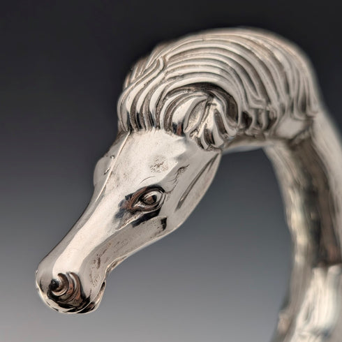 イタリアンヴィンテージ ブラックシャフト 純銀ホースヘッドハンドル ステッキ 杖 82cm