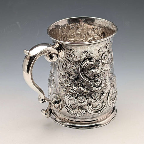 1736 Georgian Sterling Silver Large Mug with Relief, 356g, by Richard Bayley