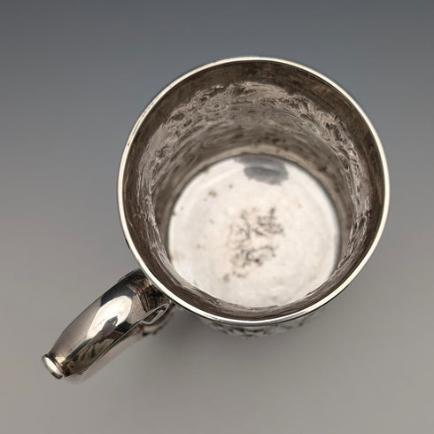 1736 Georgian Sterling Silver Large Mug with Relief, 356g, by Richard Bayley