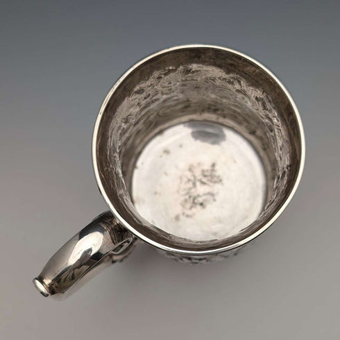 1736 Georgian Sterling Silver Large Mug with Relief, 356g, by Richard Bayley