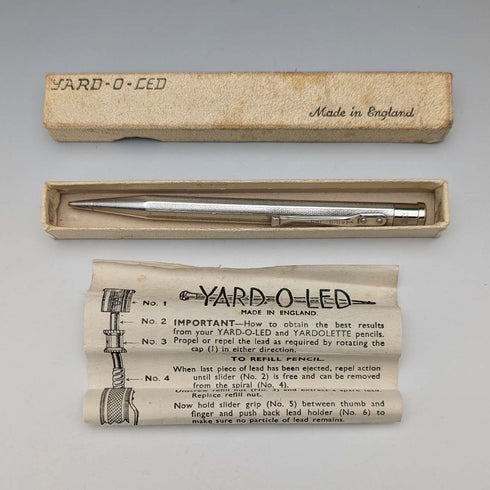 British Vintage Yard O' Red Rhodium Plated Push-On Mechanical Pencil with Paper Box and Instructions