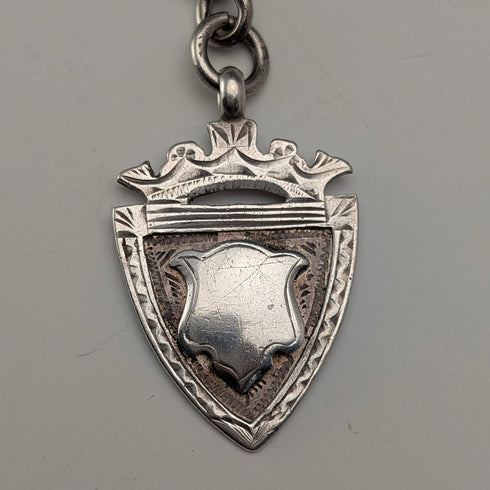 英国アンティーク 純銀製 ダブルアルバートチェーン 43g 純銀メダルフォブ