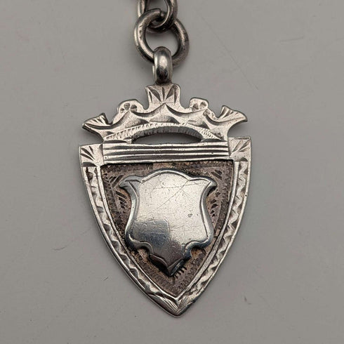 Antique British Sterling Silver Double Albert Chain, 43g, Sterling Silver Medal Fob
