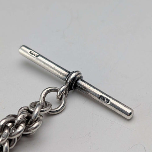 Antique British Sterling Silver Double Albert Chain, 43g, Sterling Silver Medal Fob