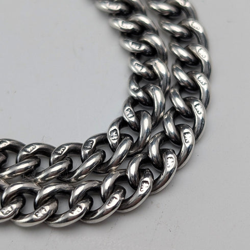 英国アンティーク 純銀製 ダブルアルバートチェーン 43g 純銀メダルフォブ