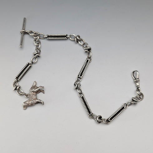 Antique British Fancy Link Sterling Silver Albert Chain, 46g, Dog Fob