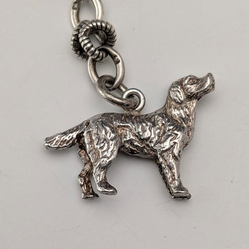 Antique British Fancy Link Sterling Silver Albert Chain, 46g, Dog Fob