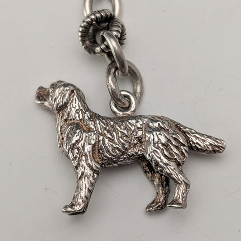 Antique British Fancy Link Sterling Silver Albert Chain, 46g, Dog Fob