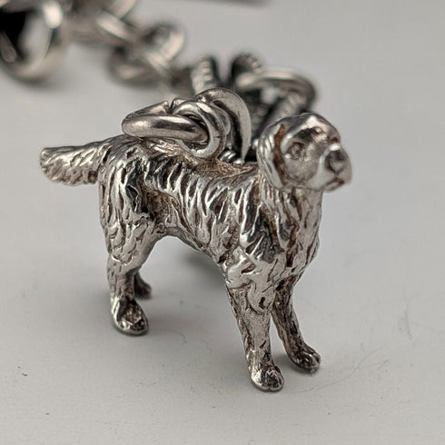 Antique British Fancy Link Sterling Silver Albert Chain, 46g, Dog Fob