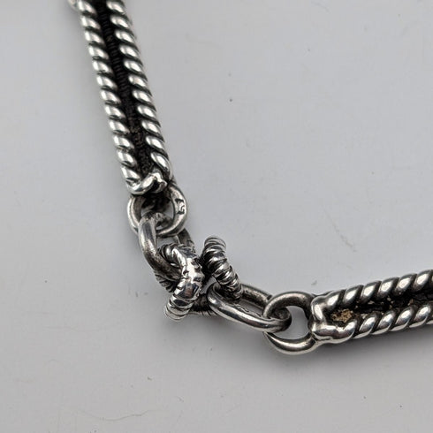 Antique British Fancy Link Sterling Silver Albert Chain, 46g, Dog Fob