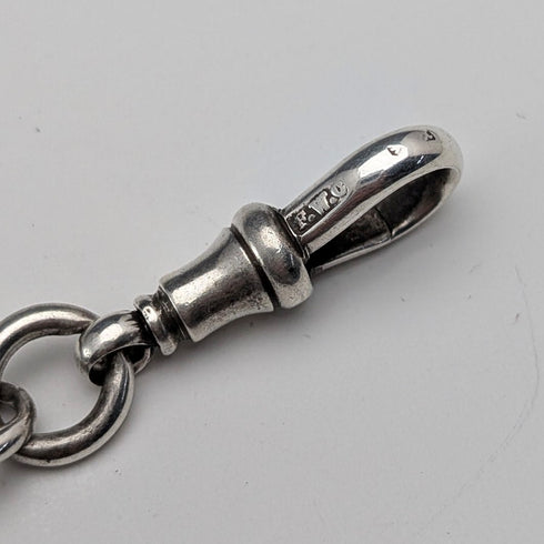 Antique British Fancy Link Sterling Silver Albert Chain, 46g, Dog Fob