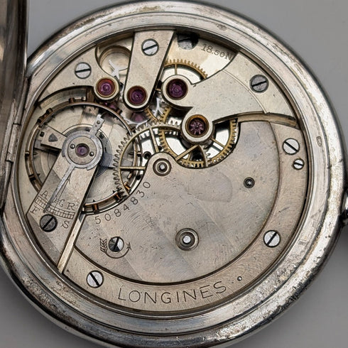 Circa 1931 Vintage Longines Pocket Watch with Silver-sided Hunter Case, Serviced