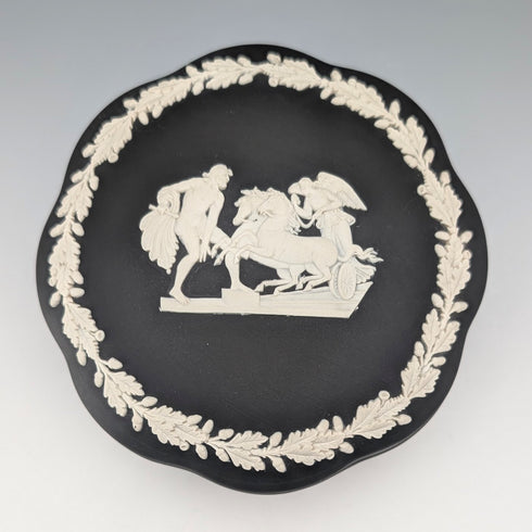 1976 British Wedgwood Black Jasper Trinket Box with Lid, Boxed