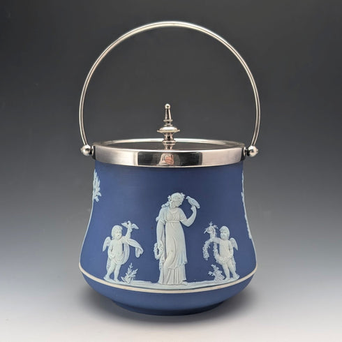 Antique British Wedgwood Biscuit Barrel Jasperware Royal Blue