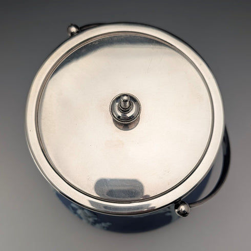 Antique British Wedgwood Biscuit Barrel Jasperware Royal Blue