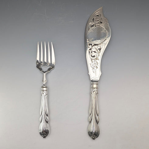 Antique British silver-plated fish server pair by Harrison Brothers & Howson