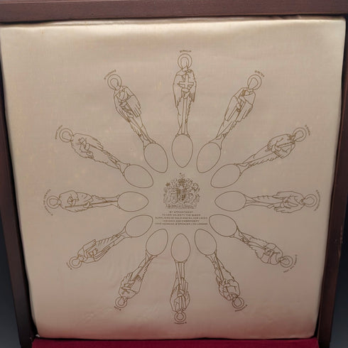 1975 St. Paul's Cathedral Apostle Set of 12 Pure Silver Teaspoons and a Pure Silver Medal, 457g Total, Wooden Case, Toye, Kenning & Spencer