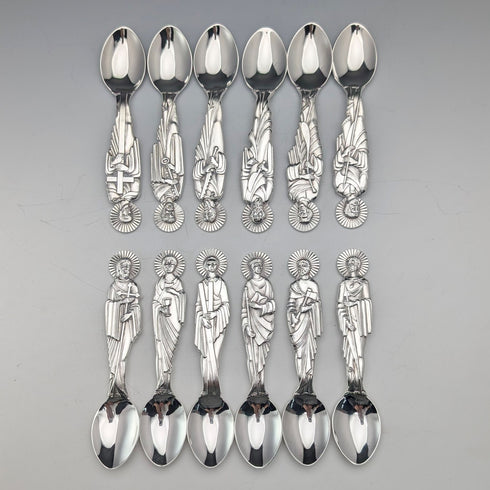 1975 St. Paul's Cathedral Apostle Set of 12 Pure Silver Teaspoons and a Pure Silver Medal, 457g Total, Wooden Case, Toye, Kenning & Spencer