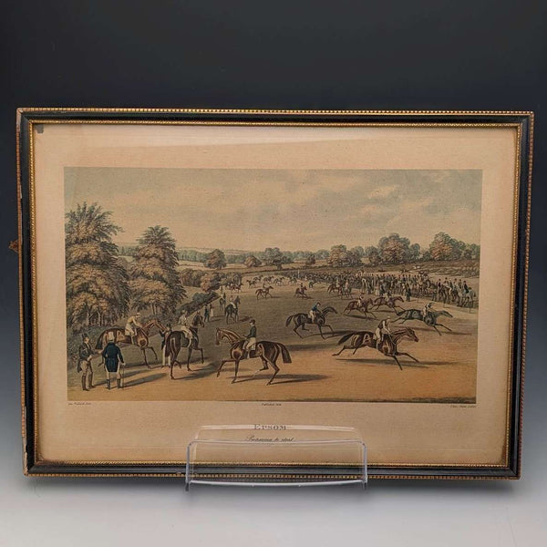 British Antique Framed Print of Racehorse James Pollard "EPSOM Preparing to Start"