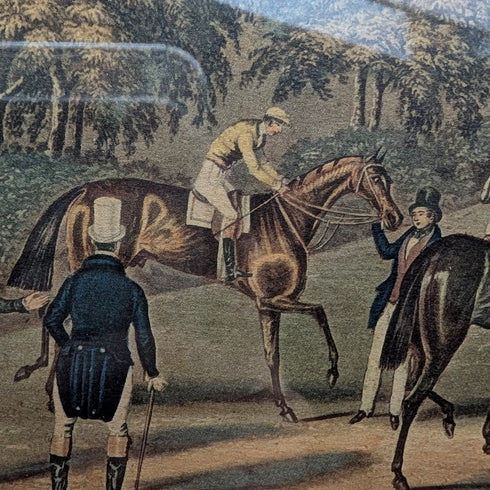 英國古董裝裱版畫,描繪賽馬詹姆斯·波拉德“埃普索姆準備起跑”