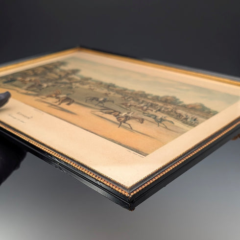 英國古董裝裱版畫,描繪賽馬詹姆斯·波拉德“埃普索姆準備起跑”