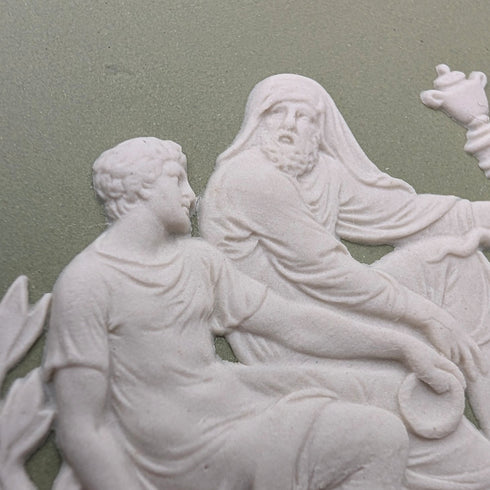 英國韋奇伍德復古碧玉器圓形帶蓋盒子,一對,鼠尾草綠