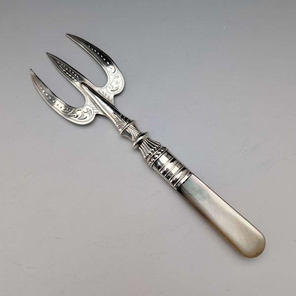 1915 British Antique Small Fork with Mother-of-Pearl Handle and Pure Silver Blade, AJ Bailey