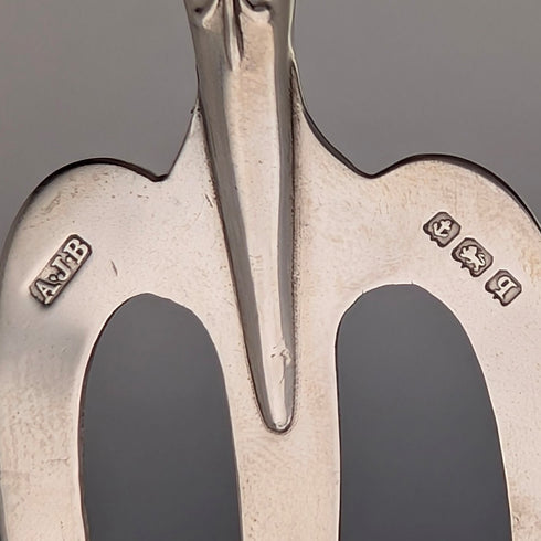 1915年 英国アンティーク 白蝶貝ハンドル 純銀ブレード 小型フォーク A J Bailey