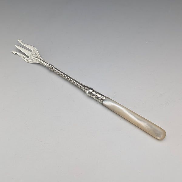 1900年 英国アンティーク 白蝶貝ハンドル 純銀ブレード 小型フォーク William Devenport