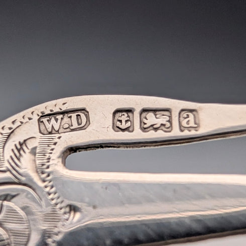 1900年 英国アンティーク 白蝶貝ハンドル 純銀ブレード 小型フォーク William Devenport