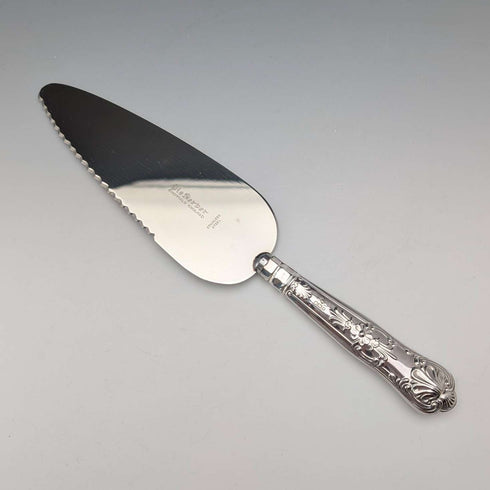 1975 British Vintage Sterling Silver Handle Cake Slicer, Boxed, Harrison Brothers