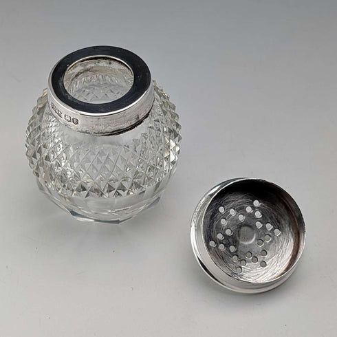 1924 British Antique Sterling Silver and Cut Glass Condiment Set by James Dixon & Sons