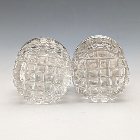 1898年 英国アンティーク 純銀蓋 ミニカットガラスジャー ペア Hilliard&Thomason