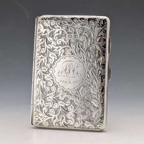 1886 British Antique Sterling Silver Double-Opening Small Card Case, 64g, William Oliver