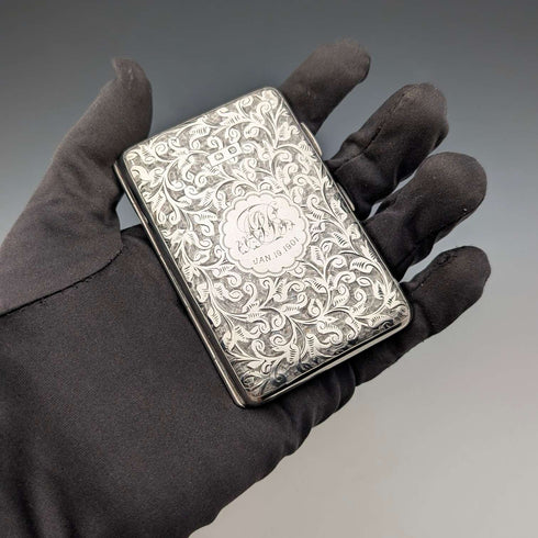 1886 British Antique Sterling Silver Double-Opening Small Card Case, 64g, William Oliver