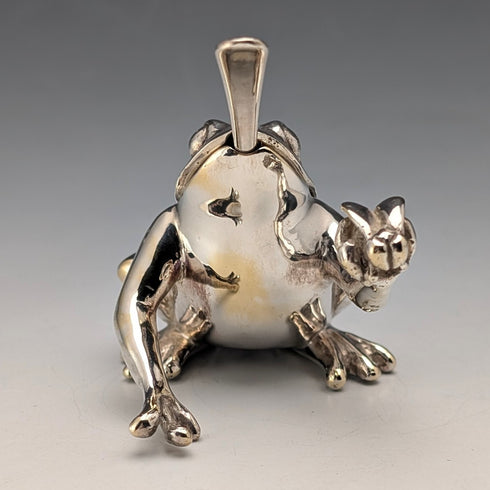 British Vintage Frog Design Sterling Silver Salt Cellar, 131g Total, CCP