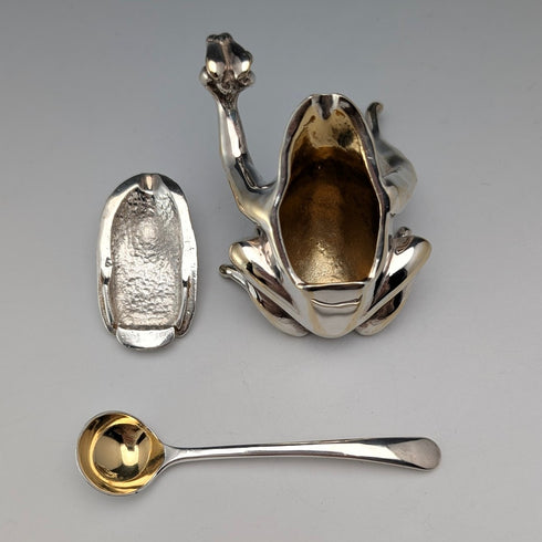 British Vintage Frog Design Sterling Silver Salt Cellar, 131g Total, CCP