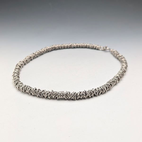 British Vintage Sterling Silver Coil Design Chain Necklace, 46cm, 91g, HH