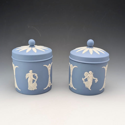 Pair of Vintage British Wedgwood Jasperware Tea Caddy Boxes