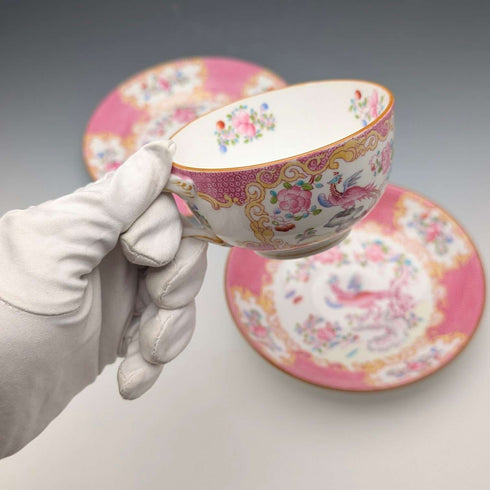 1920年代 英国ミントン ティーカップトリオ ピンクコカトリス マイヤー・エンポーリアム特注品⑤