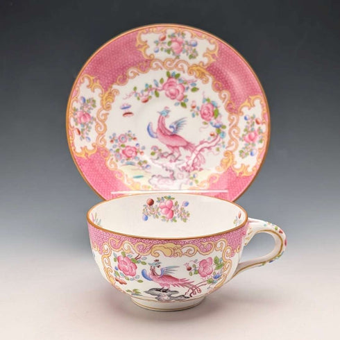 1920年代英國明頓茶杯碟,粉紅色雞蛇圖案,為邁耶商場量身訂製