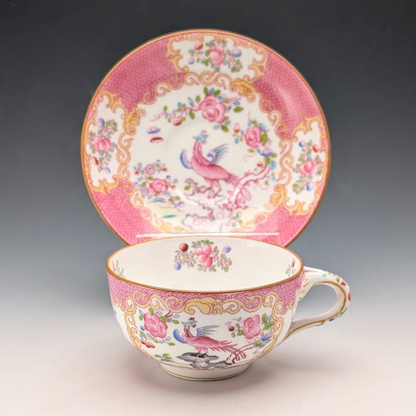 1920s British Minton Cup & Saucer, Pink Cockatrice, Custom Order for Meyer Emporium