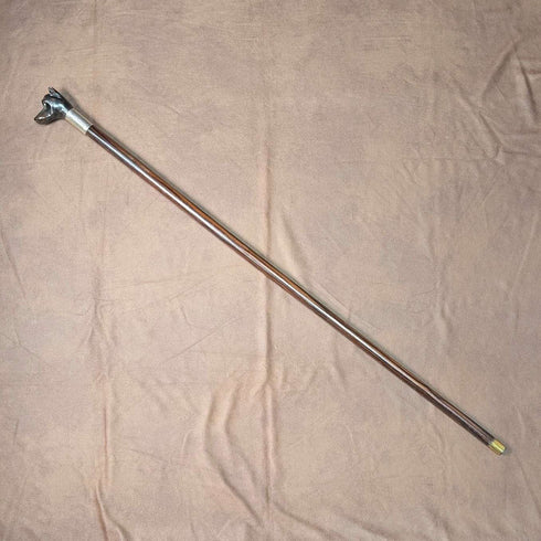 1935年 英国ヴィンテージ ブラウンシャフト ドッグヘッドハンドル 純銀装飾 杖 86cm Jonathan Howell