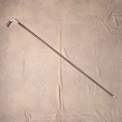 約1900年英國古董棕色手柄L形手柄純銀裝飾手杖,92厘米,朱利葉斯·克林克哈特設計