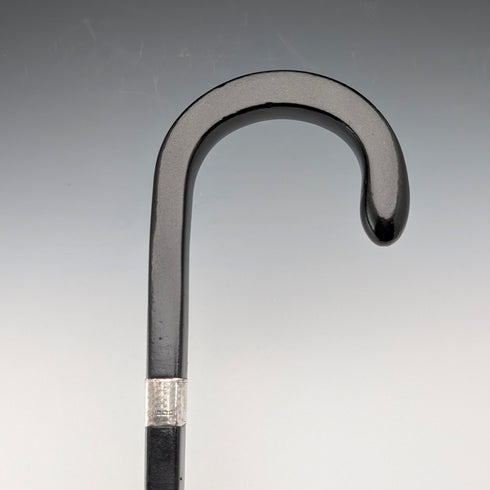 1934年 英国ヴィンテージ スクエアシャフト 曲がりハンドル 純銀装飾 ステッキ 杖 85cm J Howell&Co