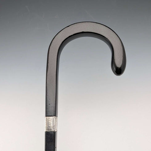 1934 British Vintage Square Shaft, Curved Handle, Sterling Silver Ornamented Walking Stick, 85cm, J Howell & Co.