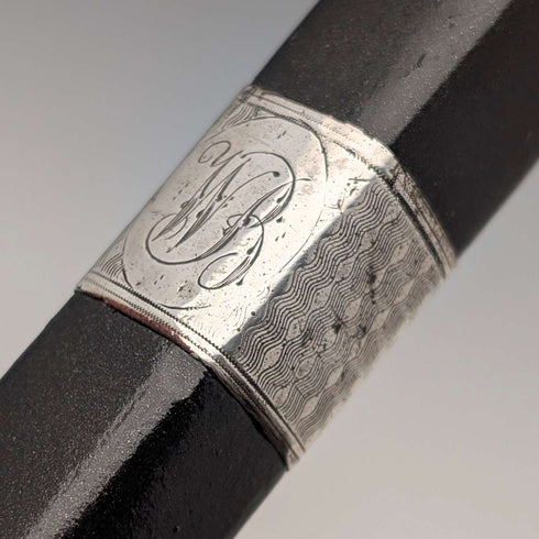 1934 British Vintage Square Shaft, Curved Handle, Sterling Silver Ornamented Walking Stick, 85cm, J Howell & Co.