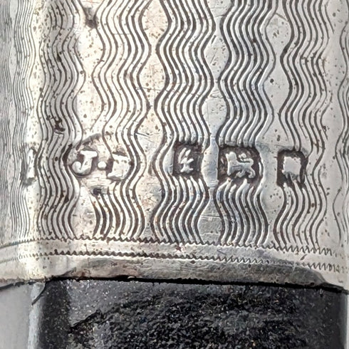 1934年 英国ヴィンテージ スクエアシャフト 曲がりハンドル 純銀装飾 ステッキ 杖 85cm J Howell&Co